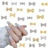 NICENEEDED 24Pcs 3D Pearl Bow Nail Charms, Alliage Charme Nœud Papillon Nail Strass, 12 Styles Butterfly Nail Diamond Decorat