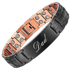 BioMag Bracelet en cuivre pur pour hommes - Bracelet magnétique à double rangée - 8.6" ajustable Noir - Papa 