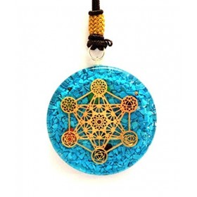 Jet International Energized Turquoise Metatron Orgone Pendentif Rond 2 pouces Env. 3rd Eye Activation Boost Healing Gemstone 