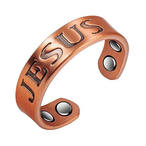 YINOX Bague magnétique ronde en cuivre antique avec inscription Jésus - Redimensionnable - Pour femme