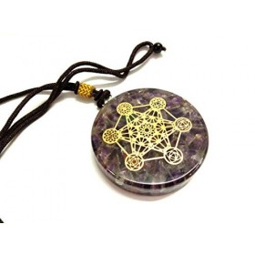 Jet International Energized Amethyst Metatron Orgone pendentif rond 2 pouces env. 3rd Eye Activation Boost Healing Gemstone C