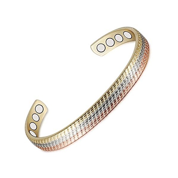 Bracelets en cuivre tri tons de 16,5 cm pour homme et femme avec 8 aimants, bijoux tendance pour femme, cadeau de Saint-Valen