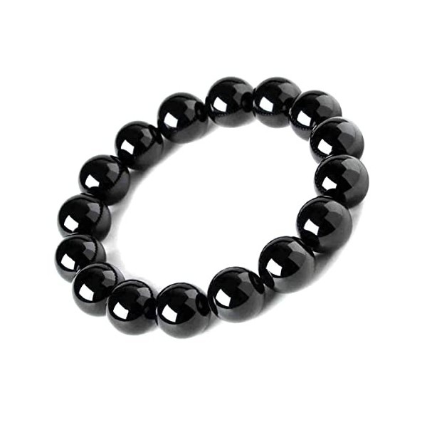 Bracelet en tourmaline noire de 12 mm pour homme,Convient pour un poignet denviron 21.6 cm de taille XL,Cristal naturel de c