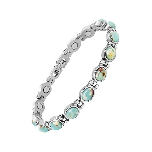 JEROOT Bracelet magnétique pour femme, bracelet en pierre turquoise Howlite naturelle, longueur réglable avec outil de dimens