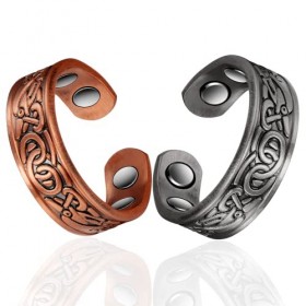 EnerCoppeX Lot de 2 bagues magnétiques classiques vintage en cuivre pur, bracelets réglables de 5,8 cm, 4 aimants 3500 Gauss