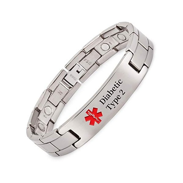 YINOX Bracelet dalerte médicale magnétique pour homme avec aimants super puissants 22 cm/13 mm, Titane, Sans pierre précieus