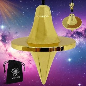 Pendule Divinatoire TOUPIE pour Travail sur Plan - Pendule de Radiesthésie Universel en Laiton Doré