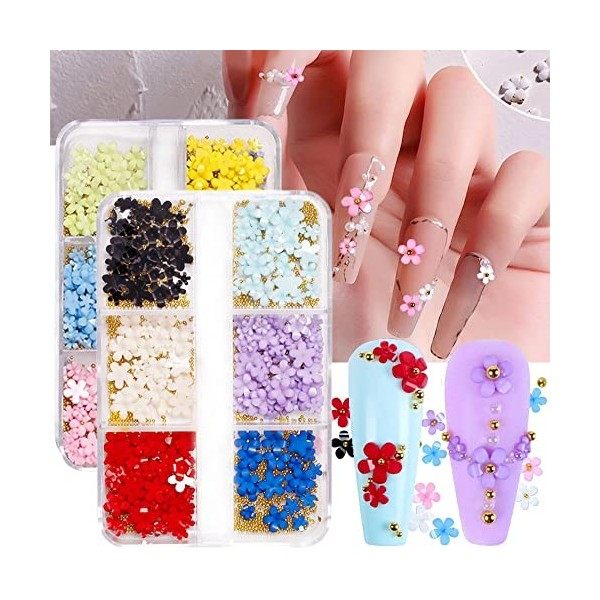 Lot de 12 breloques en forme de fleur pour ongles en acrylique, fleurs 3D pour ongles Printemps, fleurs en acrylique pour nai