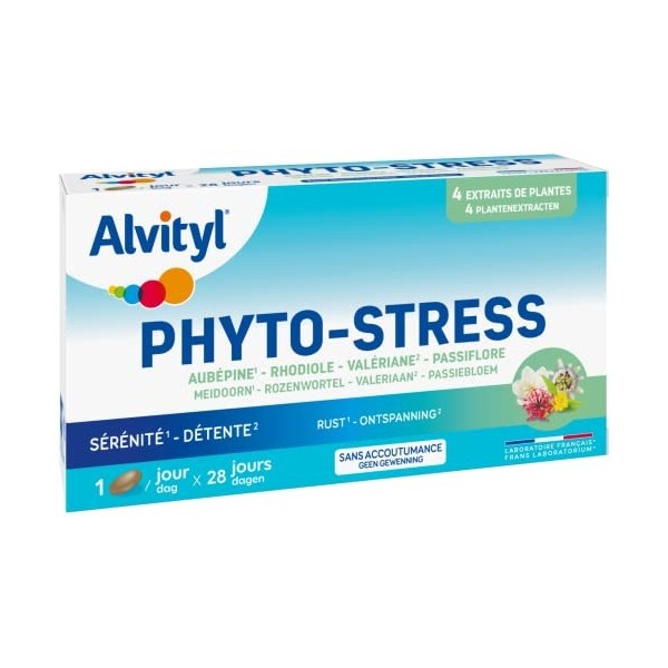 Alvityl Phyto-Stress - 4 extraits de plantes - Sérénité, Détente - Dès 12 ans - 28 comprimés