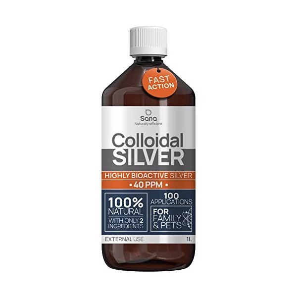 Argent Colloïdal 40 PPM 1000 ml - Supérieur au 15ppm & 20ppm - Oligo élément bio disponible - Liquide 100% Naturel - Pour fam