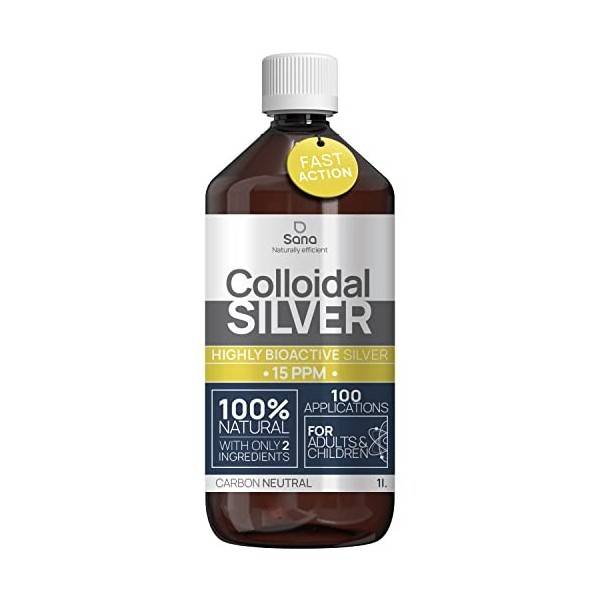 Argent Colloïdal 15PPM 500 ML ● Solution Bio Disponible Haute Efficacité Certifiée ● Liquide 100% Naturel ● pour Famille & An