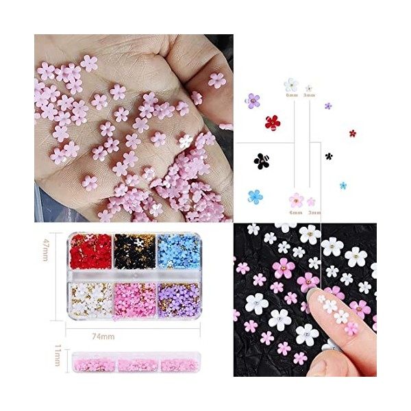 PLABBDPL Changement de Lumière Color 3D Fleur Ongle, Acrylique Nail Art de Fleurs avec Or Haricots Sphériques Décorations de 