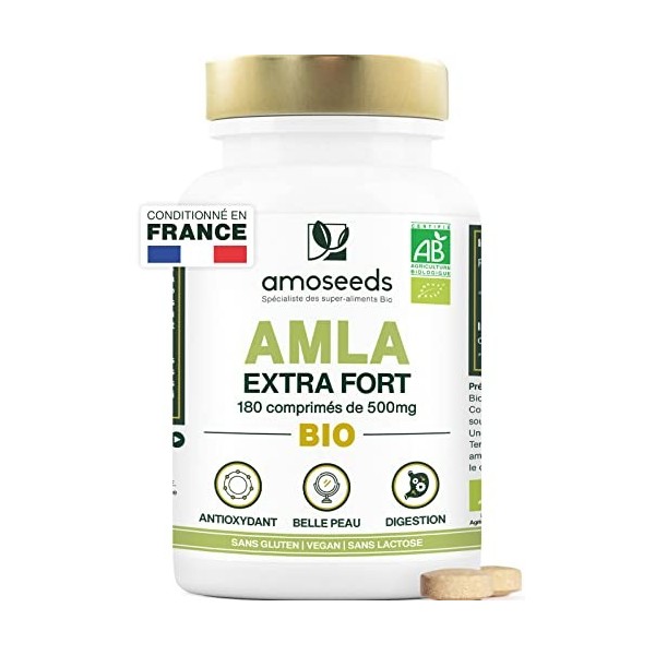 Amla BIO 180 comprimés de 500mg | Peau, Cheveux, Digestion | Amalaki, Groseille Indienne | Qualité Supérieure