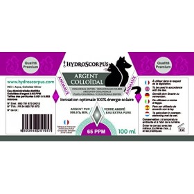 Argent Colloïdal chiens et chats ● 65 PPM ● Spray 100 ml ● 100% Naturel ● Ionisation optimale 100% énergie solaire ● Fabriqué