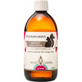 Argent Colloïdal chiens et chats ● 65 PPM ● 500 mL ● 100% Naturel ● Ionisation optimale 100% énergie solaire ● Fabriqué en Fr