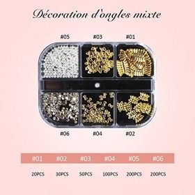 Riceel Nail Charms Métal Chaîne à Ongles Mixte Nail Art Décoration Perle Noeud Papillon Strass Ongle Nail Art 3D Nails Decora