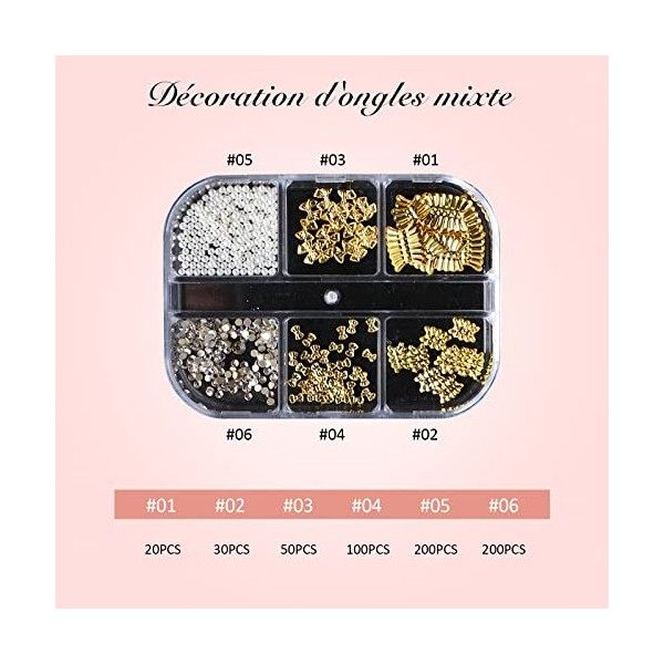 Riceel Nail Charms Métal Chaîne à Ongles Mixte Nail Art Décoration Perle Noeud Papillon Strass Ongle Nail Art 3D Nails Decora