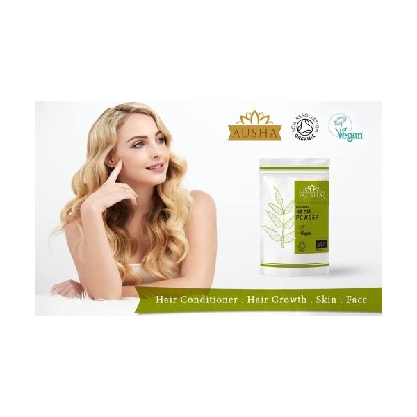 Ausha Poudre de feuille de neem bio 100 g | Immunitaire, digestion, détoxification | cheveux, pellicules, soins de la peau