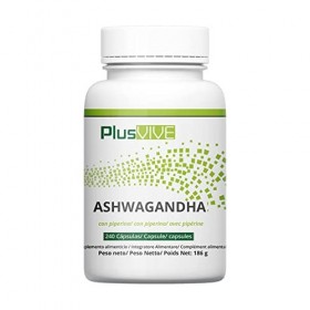 Plusvive - Lot de 240 capsules d’ashwagandha et d’extrait de poivre noir, 100 % vegan, 650 mg