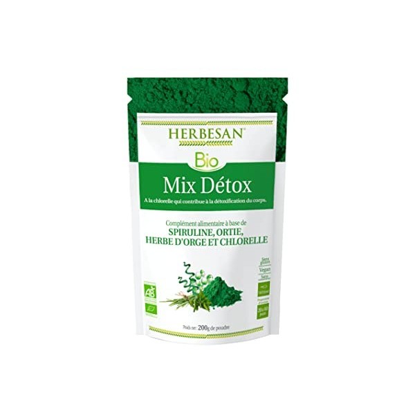 HERBESAN®-MIX DÉTOX BIO - Spiruline, Ortie, Herbe dorge, Chlorelle -Sachet papier - 200g de poudre