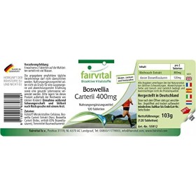Fairvital | Boswellia carterii 400 mg - 120 comprimés végétaliens - Extrait dencens africain - 65% dacides boswelliques
