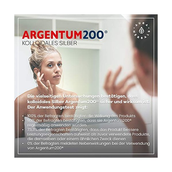 AURA HERBALS® Argent colloïdal 50 ppm 150 ml - Spray Argentum200 - Haute concentration - Non ionique - Sûr et efficace - 10