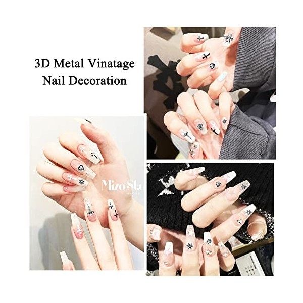 ZOOQUE Cross Nail Art Charms Kit 110pcs Cross Nail Art Décoratif Métal 3D Punk Vintage Nail Art Accessoires pour Femmes Fille