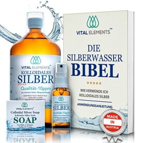 Argent colloïdal 1000 ml | + Savon dargent | 10 PPM | hautement dosé | 100% naturel - Bouchon doseur & Spray 30ml à recharge