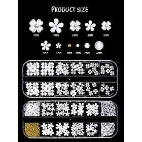 EBANKU 3D Flower Nail Art Charms, 24 Grilles Fleur Perles Ongles Strass Nail Art Décoration Nail Charms Résine Crystal Nail A