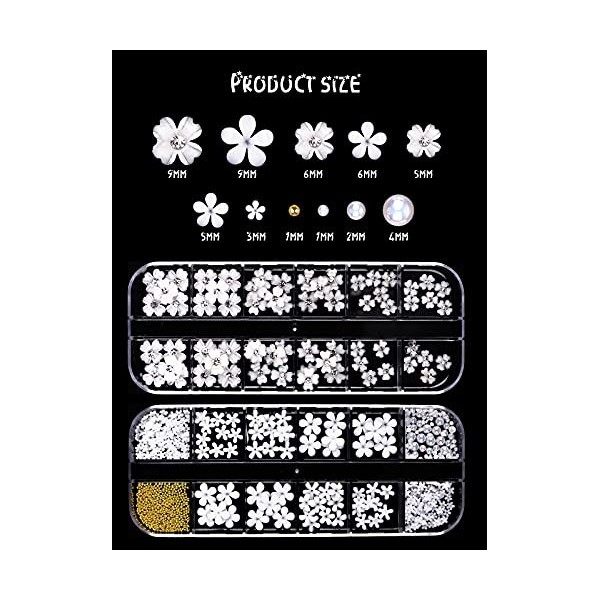 EBANKU 3D Flower Nail Art Charms, 24 Grilles Fleur Perles Ongles Strass Nail Art Décoration Nail Charms Résine Crystal Nail A