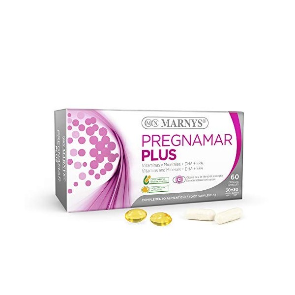 Marnys Pregnamar Plus, une teneur élevée en DHA, un plus de bien-être des enfants maternels, 30 capsules dures + 30 capsules 