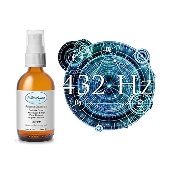 SilverAqua® Argent colloïdal 20 PPM - 200 ml - 100% Naturel - LA SEULE avec fréquence 432 Hz.
