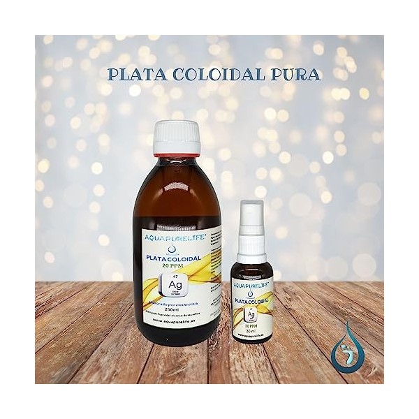 Argent colloïdal pur 20 ppm en bouteille en verre ambre 250 ml avec flacon vaporisateur 30 ml - Solution puissante pour la sa