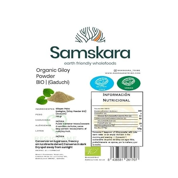 Giloy poudre BIO ECO | Gaduchi Tinospora Cordifolia | Samskara | Herbe ayurvédique 1 KG X 1 PACK 