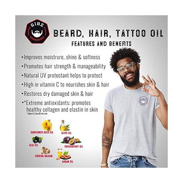 GIBS Grooming Alpha Male Beard, Hair & Tattoo Oil, 1 Fl Oz