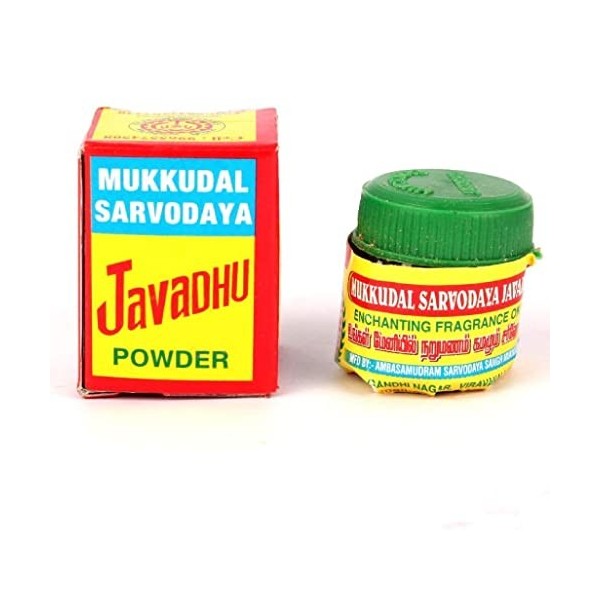 LOGY – Poudre de Javadhu Mukkudal Sarvodaya Javadhu pour vêtements, corps Pooja, 2 g