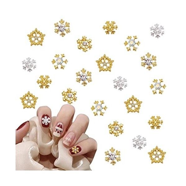 NICENEEDED 2 Boîtes 24Pcs Charmes DOngles de Noël, 3D Christmas Tree Santa Claus Chaussettes Elk Nail Strass, Décorations de