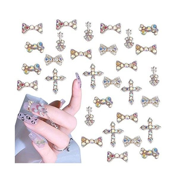 NICENEEDED 80Pcs Punk Métal Croix Nail Art Charms, Décorations DOngles Croix Squelette Vintage 3D, Rétro Nail Art Bijoux Hal