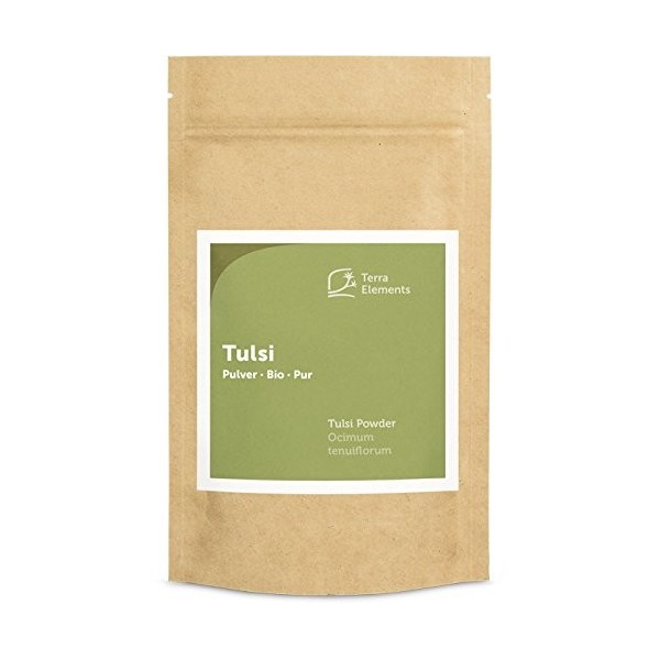 Terra Elements Tulsi bio en poudre 100 g I poudre dépices ayurvédique I 100% pure I vegan I qualité crue