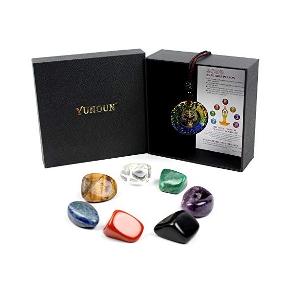 Yunoun Chakra Pierre Cristal de guérisonl, Cristal de guérison, méditation, Reiki - Set de 7 Chakra 7 pièces 