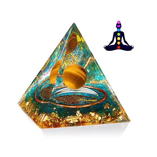 Orgonite Pyramide Pierre de Guérison - Pierre dOeil de Tigre et Pyramide de Cristal de Vie dArbre Symbolise la Percée de Ca