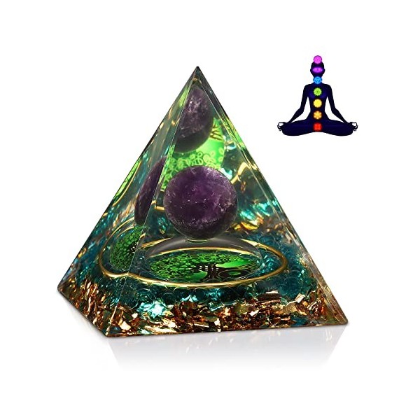 Orgonite Pyramide Pierre de Guérison - Pierre dOeil de Tigre et Pyramide de Cristal de Vie dArbre Symbolise la Percée de Ca