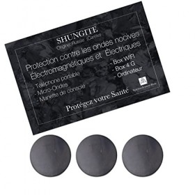 Lot de 3 pastilles patch adhesives de shungite pierre naturelle lithotherapie - pierre de protection naturelle anti ondes éle