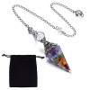 SUNNYCLUE 7 Chakra Pendule Guérison Cristal Pierres Précieuses Radiesthésie Pendule Collier avec Pinces de Homard et Sacs en 