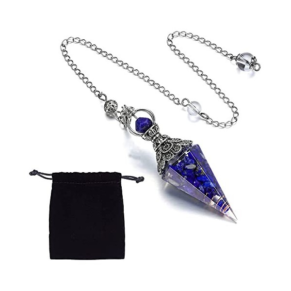 SUNNYCLUE 7 Chakra Pendule Guérison Cristal Pierres Précieuses Radiesthésie Pendule Collier avec Pinces de Homard et Sacs en 