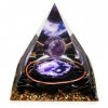 Améthyste Orgonite Pyramide Victop Amethyste Pierre Naturelle de Cristal avec Pierres à Puce dObsidienne Noire et Symbole de