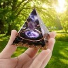 Améthyste Orgonite Pyramide Victop Amethyste Pierre Naturelle de Cristal avec Pierres à Puce dObsidienne Noire et Symbole de