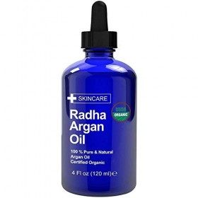 Radha Beauty huile dargan biologique certifiée USDA 120mL, Huile de support de ricin pressée à froid avec compte-gouttes et 