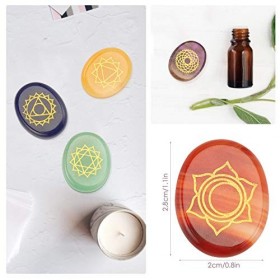 LQKYWNA Cristaux - 7Pcs Chakra Reiki Gravé Pebble Pierres en Sculpté Caractères Poli Pierres pour léquilibre Holistique des 