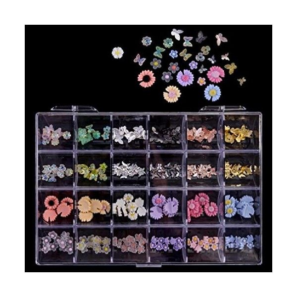 24 grilles 3D Nail Art Artisanat Strass DIY Nail Designs Crystal Gems Dangle Manucure Nail Bijoux Alliage et Résine Bijoux po